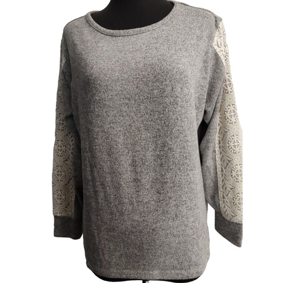 Flora Nikrooz pullover shirt with lace on sleeves Grey pajama top ONLY Size L - Picture 1 of 10
